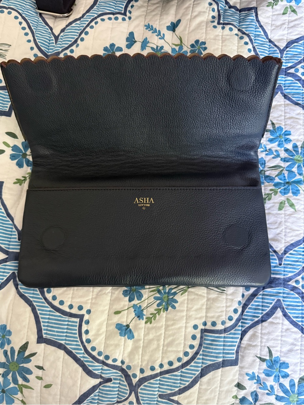 ASHA navy Scalloped Edge Leather Clutch